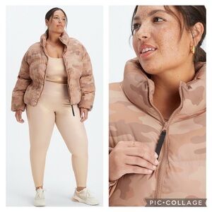Fabletics Wonder Crush Tan Multi Camo Cropped Puffer Jacket in Teddy Size 1X